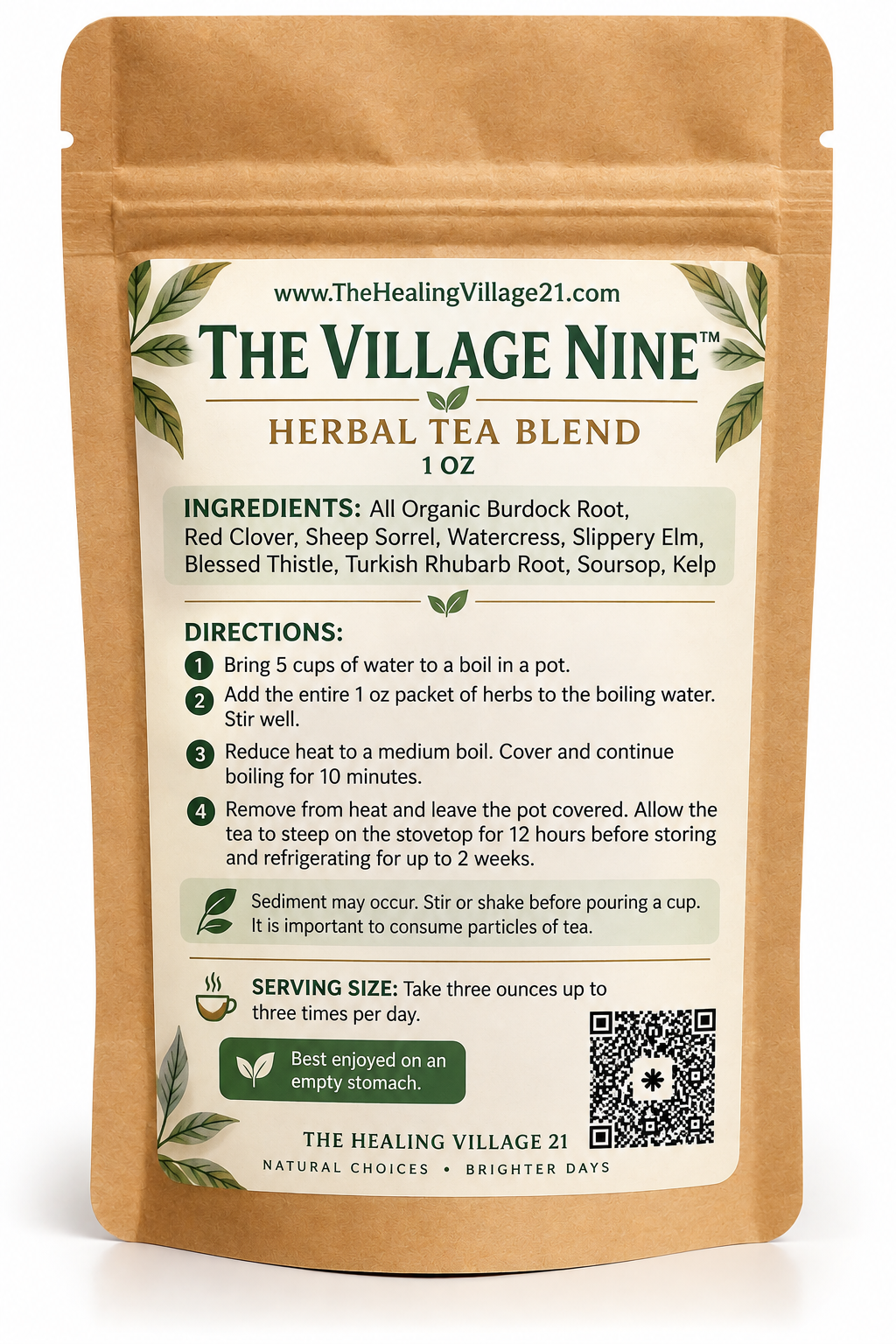 The Village Nine™ | Premium 9-Herb Botanical Tea Blend with Soursop, Burdock, Sheep Sorrel & Slippery Elm | 1 oz